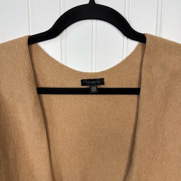 Boho Ruana Poncho Talbots Tan Yellow Fringe Wrap Cozy Fall Layer OS - Picture 5 of 8